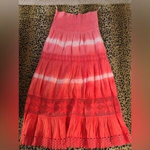 pink/coral tie dye maxi skirt